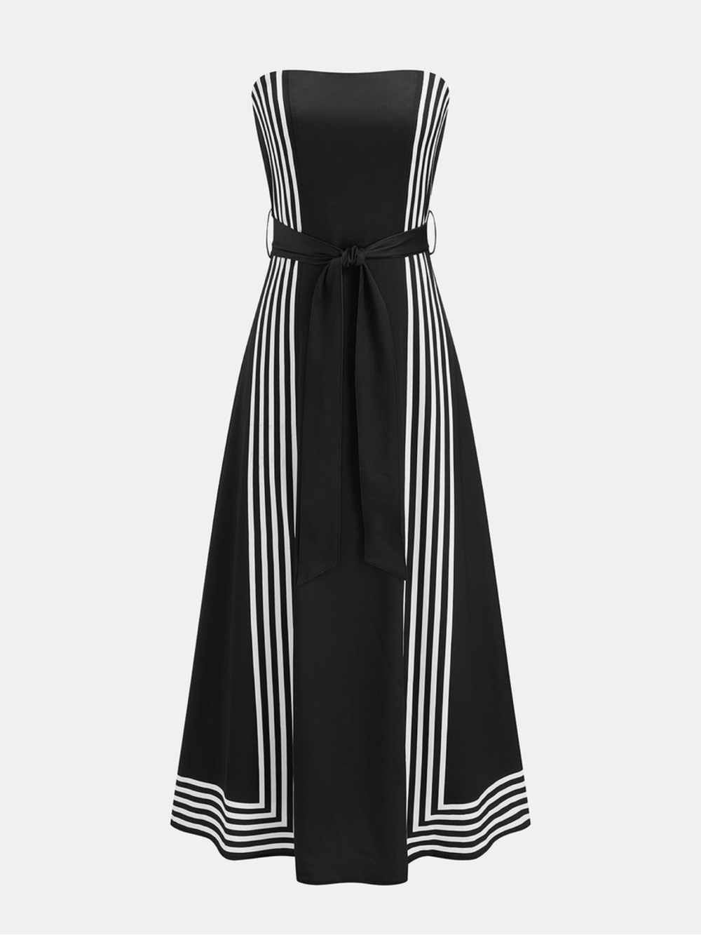 Commense Black and White Strapless Belted Maxi Dress - Picture 2 of 7